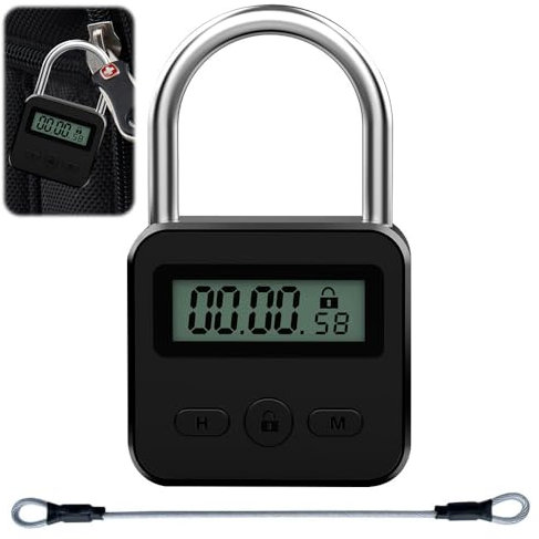 ZOYDP Smart Time Lock, Lucchetto Smart con LCD Display, Lucchetto Antiscasso Ricaricabile USB Lucchetto Digitale, Blocco Tempo Massimo 99 Ore per Prevenire le Cattive Abitudini (Nero)