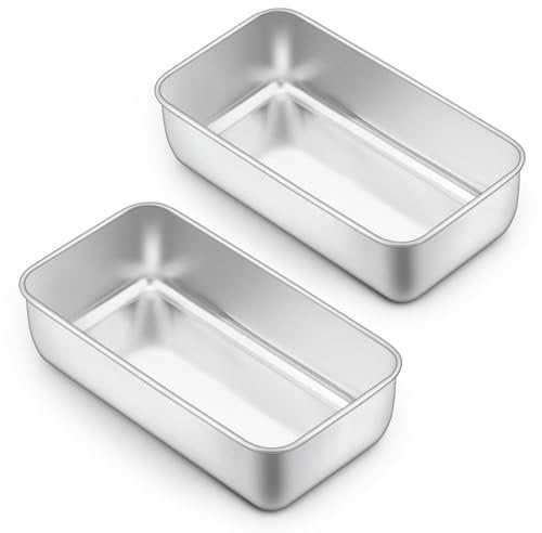 Onader Loaf Tin Set of 2, Stainless Steel 2lb Bread Loaf Pan, Rectangular Cake Mould for Baking Banana Bread/Meatloaf/Lasagna, Healthy & Sturdy, Dishwasher Safe, 23×12.3×6.5cm