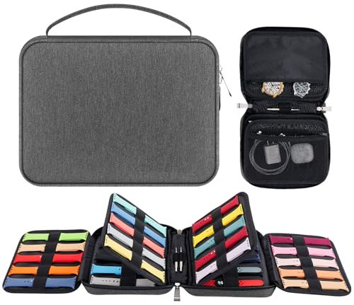 Enbagold Borsa Organizer per Cinturini Dell'orologio, Cinturino Smartwatch Borsa per 40 Cinturini, Custodia per Cinturino in Nylon Impermeabile per Cinturino e Perni per Cinturino (Grigio)