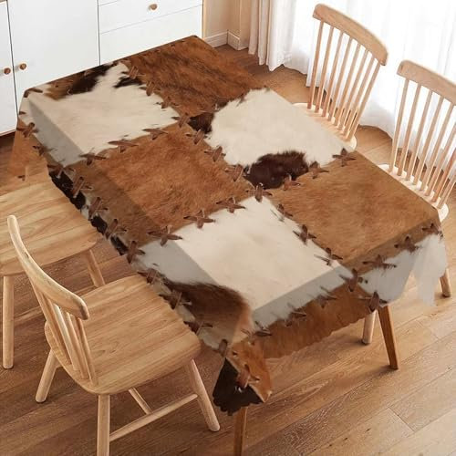 VIGGINER Rechteckige Tischdecke aus Rindsleder, Patchwork, Kuhfell-Druck, Tischdecke für Küche, Esszimmer, Bauernhof, Tier-Tischdecken, Western-Cowboy-Tischdecke, Dekoration für Party, Terrasse, 137 x