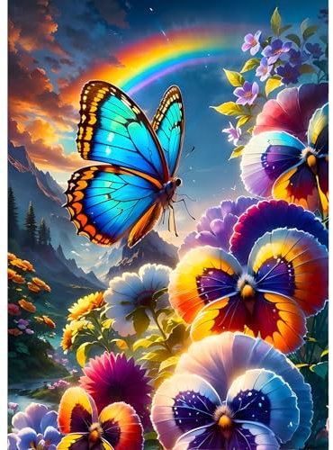 QINRUBB DIY Schmetterling Diamond Painting Erwachsene, 5D Märchenland Diamant Painting Bilder Anfänger, Runder Vollbohrer Diamanten Malerei Stickerei Kreuzstich Geschenke Home Wand Dekor 30x40cm