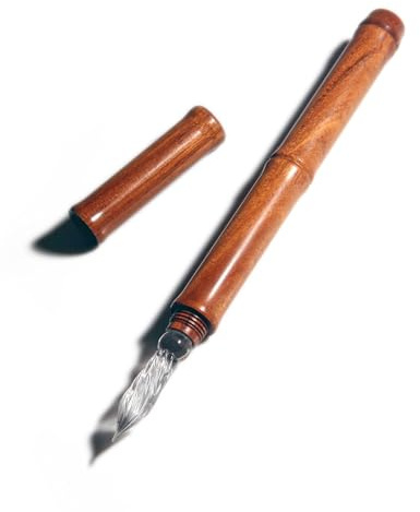 SeventyTwo Handmade Glass Dip Pen with Wood Handle, Fine Point Writing Instrument with Display Case (Brown)
