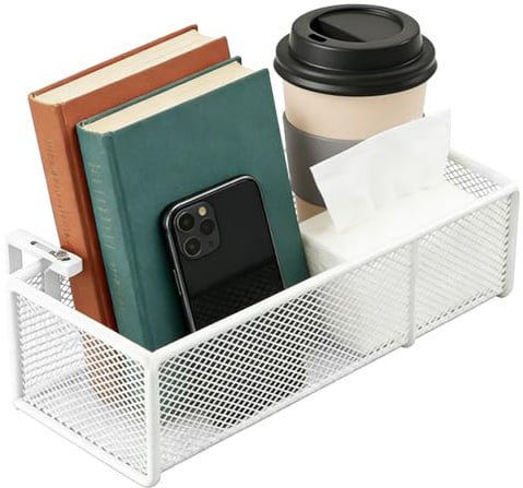 MHYMX Bett Organizer Metall Bettablage zum Einhängen mit 2 Abnehmbarer Haken Weiß Nachttisch zum Einhängen Ans Bett Multifunktionaler Babybett Organizer für Wohnheim Schlafzimmer