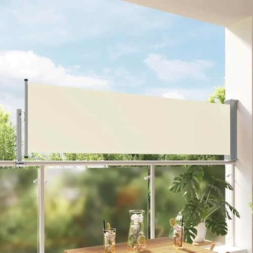 Nqyjm Toldo lateral extensible, 80 x 300 cm, color crema, protección contra el viento, toldo lateral, protección visual para balcón, terraza, jardín
