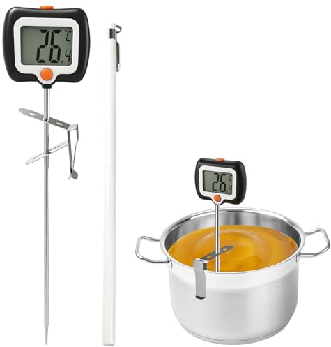 Solisara Thermomètre à Bonbons avec Pince à Casserol à Sonde de 25 cm Long | Thermometre Cuisine Patisserie Numérique Thermomètre Acier Inoxydable 304 pour Boissons Chaudes Confiseries Grillade Sucre