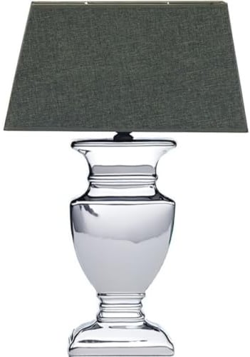 Tischlampe Tischleuchte Keramiklampe 53 cm - Fuß: Silber - Schirm: Grau Stoffschirm Nachttischlampe mit Kabelschalter – Platzsparende für Schlafzimmer, Wohnzimmer, Büro – Dekolampe E27 Leselampe