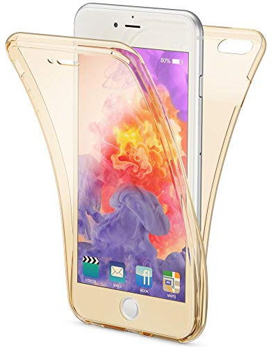 NALIA 360 Grad Handyhülle kompatibel mit Apple iPhone 6 Plus 6S Plus, Full Cover vorne hinten Doppel-Schutz, Dünnes Ganzkörper Case Silikon, Transparenter Displayschutz & Rückseite, Farbe:Gold