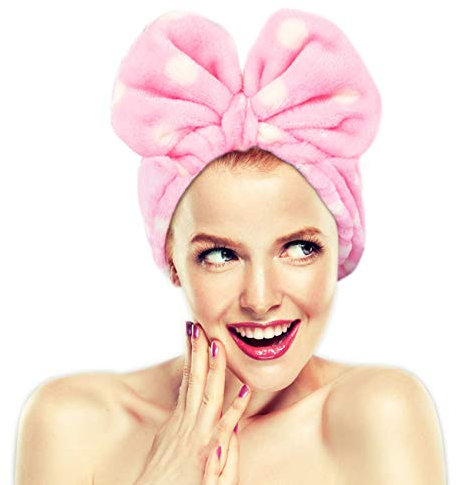 Bandeaux de maquillage Hairizone pour le visage, douche, de spa, doux et mignon, grand noeud, pour femmes et filles, rose