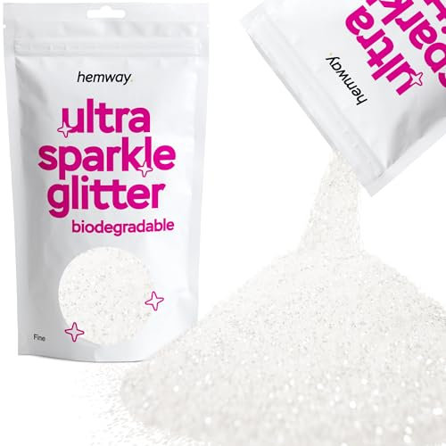 Hemway Eco Friendly Biodegradable Glitter - White Iridescent | Fine Plant-Based Metallic Flakes for Arts & Resin Crafts | Bio Supplies for Festival, Hair, Face, Body & Nail Art Decoration | 100 g