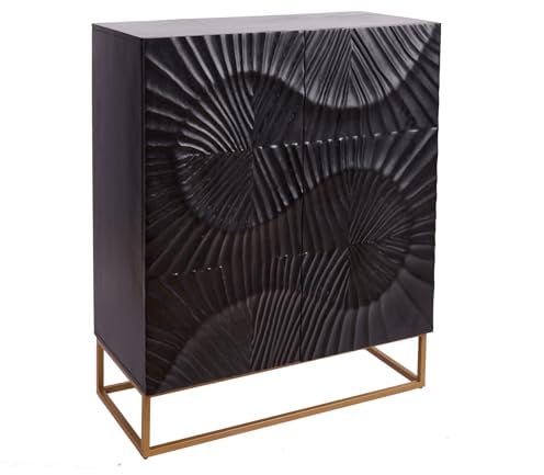 invicta INTERIOR Massives Highboard Scorpion 120cm Mangoholz aufwendige 3D Schnitzereien Hochschrank Massivholz Schrank