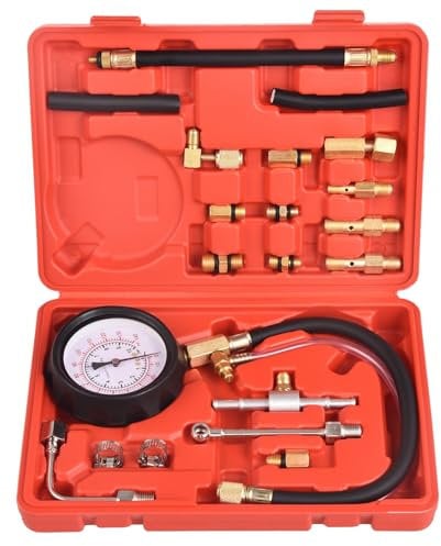 DHA Benzindruck Kraftstoffdruck Messgerät Kraftstoffdruckprüfer Manometer Tester Benzindruckmesser Benzin Drucktester Set 0-140PSI