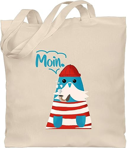 Shirtracer Baumwolltasche - Sprüche Statement - Moin Walross - Unisize - Naturweiß - mit aufschrift ostsee stoffbeutel statements einkaufstasche spruch jutebeutel spruche tasche sprüchen stofftasche