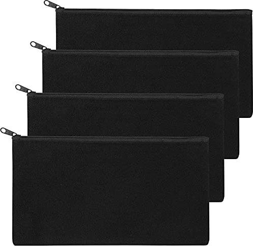 4 Stück DIY Blanko Stoffbeutel Reißverschluss Stoff Federmäppchen Mäppchen Klein Segeltuch Kosmetiktasche Reise Kulturbeutel (Schwarz)