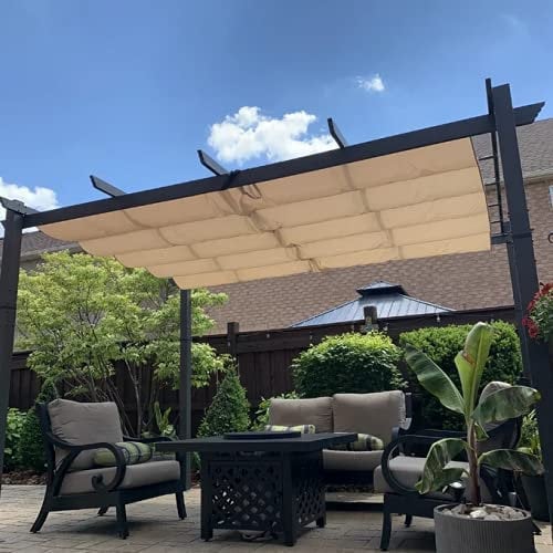 PURPLE LEAF 3 X 3 M Metal Pergola with Retractable Roof, Large Garden Pergola for BBQ, Outdoor and Patio, Beige