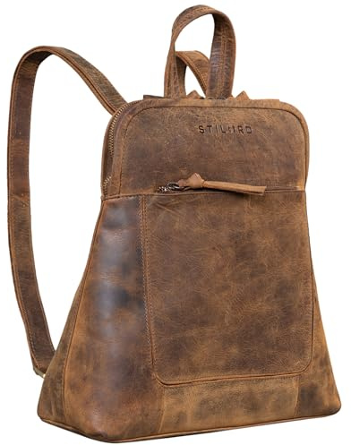 STILORD Cathy Frauen Rucksack Elegant Leder Cityrucksack Damen Daypack Vintage Rucksackhandtasche Echtleder Farbe:vinto - braun