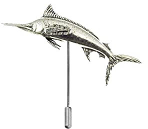 CreatedByJake F14 Marlin-Fisch aus feinem englischen Zinn an Krawattennadel, Mütze, Schal, Kragen, Mantel