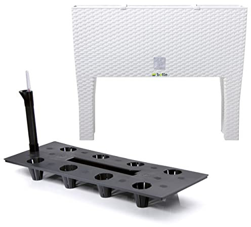 Pot de fleurs rectangulaire avec pieds - 60 cm - 30 l - Blanc - Avec système d'irrigation