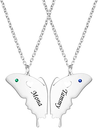 HooAMI Freundschaftskette, Personalisierte Schmetterling Freundschaftsketten mit Geburtsstein Anhänger Name Gravur BFF Ketten für 2 Mädchen