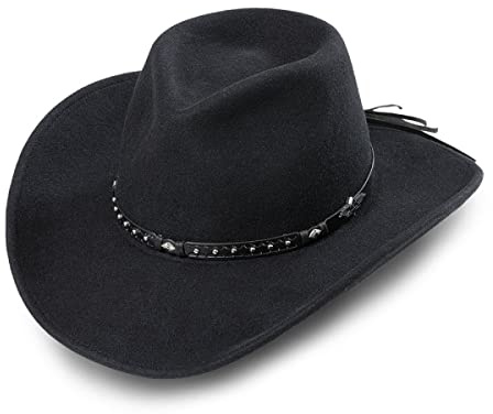 STARS & STRIPES Reno Black Hut – Formbarer Western-Cowboyhut aus Wollfilz mit Concho-Hutband