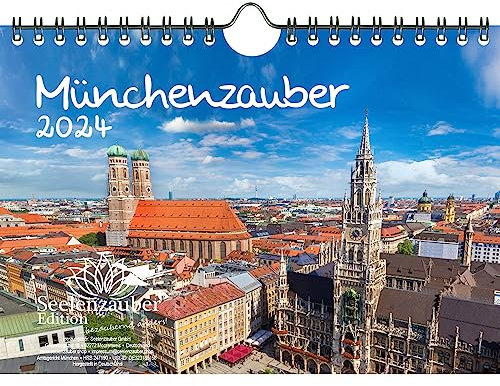 Münchenzauber DIN A5 Wandkalender für 2024 München Bayern Berge - Geschenkset Inhalt: 1x Kalender, 1x Weihnachts- und 1x Grußkarte (insgesamt 3 Teile)
