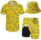 ZePinger Set mit Hemd und Shorts aus Leinen, für Herren, Motiv: gelbe Enten, mit Button-Down-Hemd, 2-teilige Shorts, mit Bob-Hut, Entengelb, Größe XL