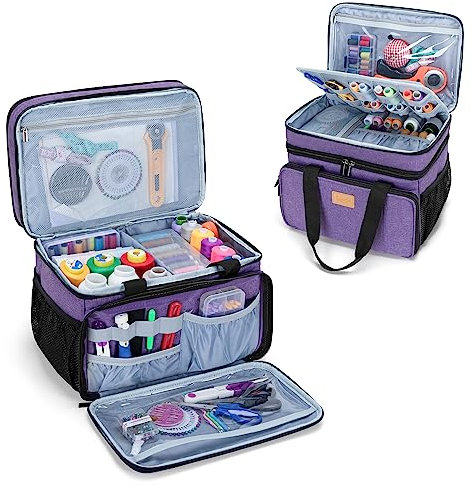 Luxja Nähtasche Leer, Nähzubehör Tasche für Nähgarn und Nähnadeln, Nähset Organizer Tasche, Tragetasche für Nähen Zubehör, Lila