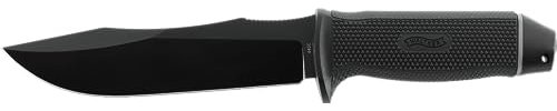 Walther WB150 feststehendes Messer, Bowie-Outdoormesser, Klinge aus schnitthaltigem 440C, 6 mm Klingenstärke, Rutschsichere Daumenrampe, Inkl. Kydexscheide mit einstellbarer Gürtelklammer