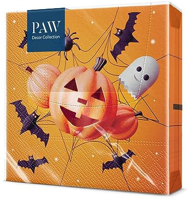 PAW - Servietten 3-lagig (33 x 33 cm) I 20 Stück I Perfekt für Halloween Partys Dekoration Zubehör I Herbst Tischdeko I Bunte Papierservietten - Kürbis Fledermaus Spinne Gruselig I Funny Halloween