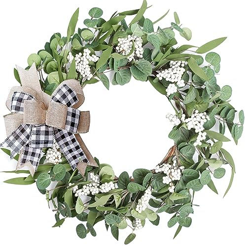 Artificial Eucalyptus Wreath for Front Door 20 Green Leaf Wreath