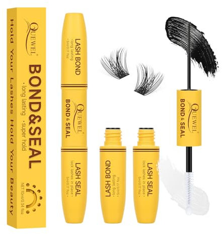 Cluster Lashes Glue Bond and Seal, QUEWEL Lash Bond and Seal for Individual Cluster DIY Eyelash Extensions, Waterproof, Long Lasting and Strong Hold Lash Glue Easy to Use for Beginner(5ml+5ml)