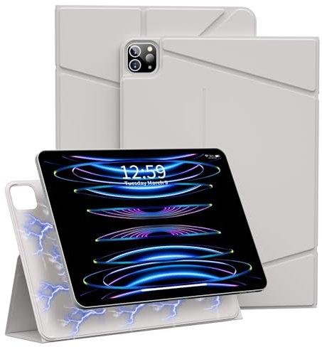 ZKTUYU Magnetische Hülle für iPad Pro 12,9 Zoll 6. / 5. / 4. Generation 2022/2021/2020 mit Stifthalter, Ultradünn Stoßfeste, Hülle magnetische abnehmbare für iPad Pro, Auto Schlafen/Wachen, Grau