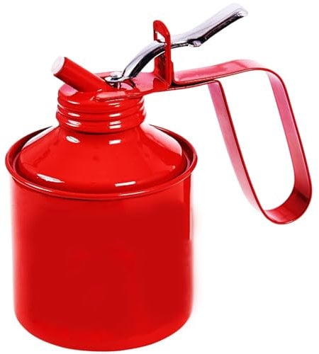 Traditional 1 Pint 0.56 litre Oil Can RED Flexible Spout Push Trigger DIY Workshop Garage Professional Mechanic Tools & Equipment Oiler UK FREE P&P