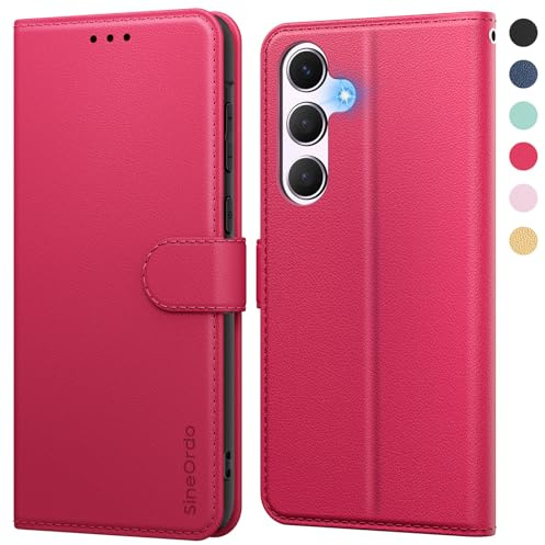 SineOrdo Handyhülle für Samsung Galaxy A55 5G Hülle, Premium Leder [Kartenfach] [Standfunktion] Magnet Schutzhülle Klappbar Flip Case Klapphülle für Samsung Galaxy A55 5G, Magenta