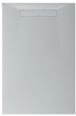 BERNSTEIN Duschtasse 90x140cm, Flache Bauhöhe, Duschwanne aus Mineralguss mit Stein Optik, Anti-Rutsch Duschbecken in Weiß matt, Mineralguss-Duschwanne komplett inkl. Ablaufgarnitur