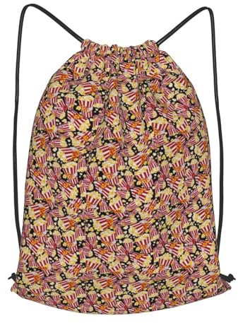 BREAUX Popcorn Druck Druck Kordelzug Rucksack Tasche, Männer Frauen Einkaufen Yoga Schwimmen Reisen Sport Rucksäcke, Schwarz , S