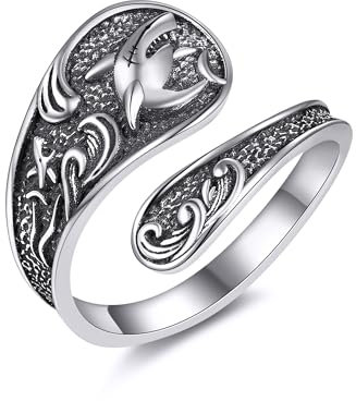 Hai Ring 925 Sterling Silber Einstellbare Offene Hai Löffel Ringe Ozean Daumen Ring Hai Schmuck Geschenke für Damen Frauen Männer Mädchen Jungen Tochter Hai Liebhaber