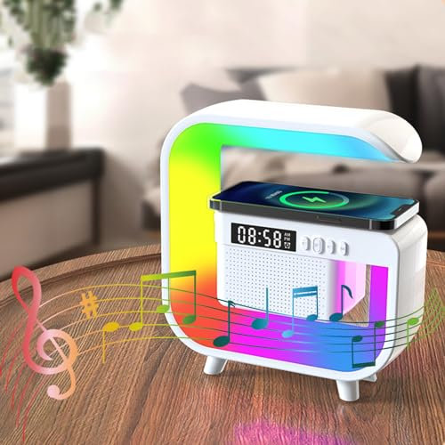 4-In- 1 Smart Speaker, Multifunctional Lamp, 400Mah Bluetooth Speaker, Wireless Charging, Atmosphere Light, Alarm Clock, Suitable For At Home, Office, And A Fashionable Gift