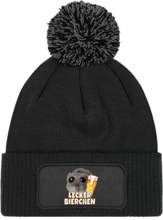 Prozente Momente Lecker Bierchen - Beanie mit Bommel | Strickmütze | Wollmütze | Beanie mit Druck | lustige Sprüche | Apres-Ski | Winter | Schwarz