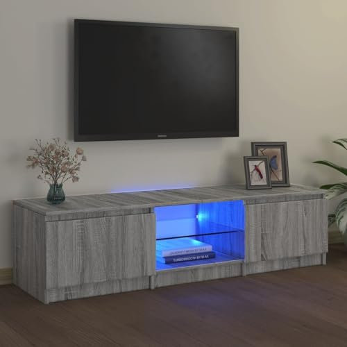 HOMTAKIE Meuble TV avec lumières LED Sonoma Gris 140x40x35,5 cm