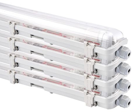 NCC-Licht 4 x LED Feuchtraumleuchte Eco Wannenleuchte 120cm 1 x 18W T8 Röhre 1800lm Neutralweiß 4000K IP65