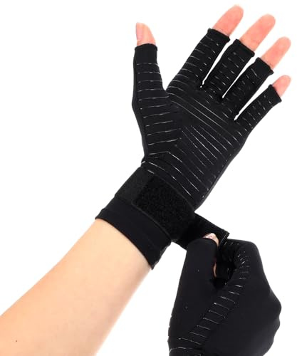 XLIUAX Gants de compression en cuivre pour arthrite avec dragonne, gants de compression mains sans doigts pour homme et femme, canal carpien