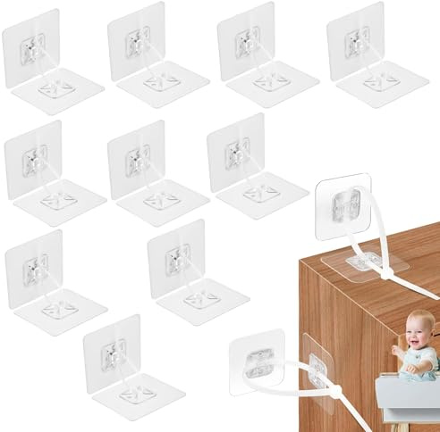 FrostyFlair Kippsicherung Möbel, 10 Stück Ohne Bohren Möbelgurte Ankergurte Kit, Kippschutz für Baby Sicherheit, Möbelankerkleber, Einstellbar Möbel Wandankerr