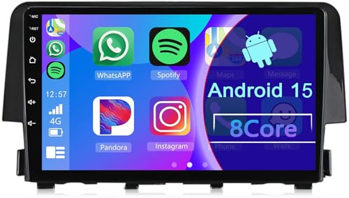 Android CarPlay Radio para Honda Civic 2015-2020 9 Pulgada Touchscreen 2 DIN Autoradio con Android Auto Navegación GPS FM Bluetooth Wi-Fi Cámara Trasera(8+128GB 8Core)