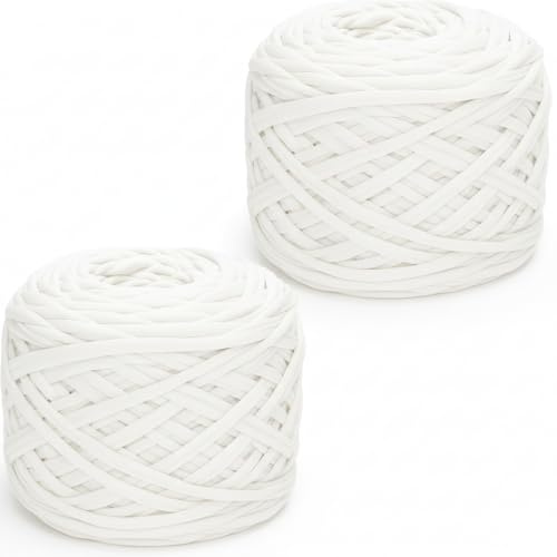 Xtrillogen 2x300g Tshirt Garn,Dicke Häkelgarn für Taschen,Baumwollgarn zum Häkeln,Chunky Yarn,Strickgarn,Textilgarn,für Gehäkelte Taschen,Körbe,Decke,Mützen,DIY-Bastelarbeiten (Weiß)