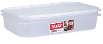 TATAY - Contenedor de alimentos rectangular con tapa flexible blanca, libre de BpA, capacidad 2.1 L