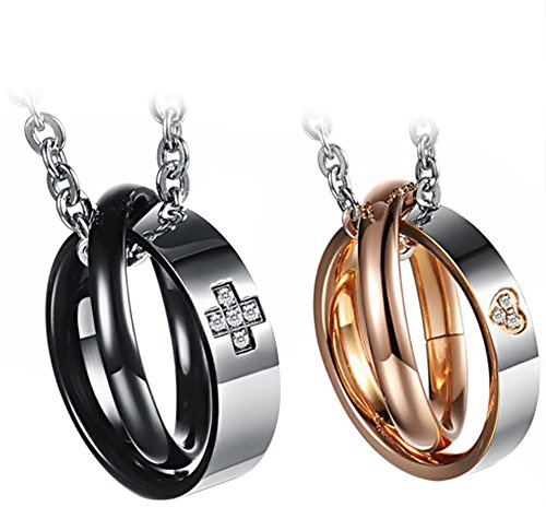 OIDEA 1 Paar(2PCS) Freundschaftsketten mit Anhänger, Krone Ring Edelstahl Partner-Anhänger mit 45cm und 55cm Kette, Halskette Halsband für Damen Herren