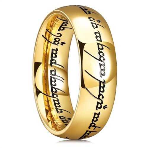 King Will 7mm „One Ring“ für Herren – Magischer Machtring aus Goldtitan, Hochglanz-Ehering für Damen und Herren, Komfortpassform Größe 9