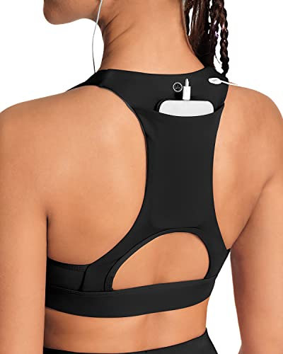 QUEENIEKE Damen Sport BH Gepolsterter ohne Stahlring Yoga BH Gesäßtasche mit mittlerer Stützfunktion Baumwolle Gefühl für Fitness Farbe Schwarz Tasche Größe XL