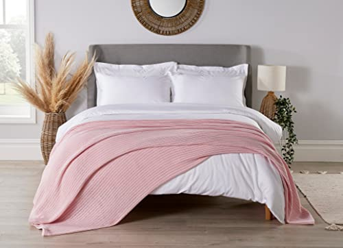 Diana Cowpe 100% Cotton Cellular Blanket/Bed Throw | Large Adult Blanket for Bed/Blanket for Sofa or Armchair | Pastel Colour Blankets Traditional PINK Blanket Super King Size 230 x 285cm