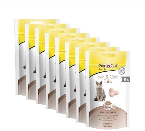 GimCat Skin & Coat Tabs - Funktionaler Katzensnack unterstützt gesundes Fell und Haut - 8er Pack (8 x 40 g)